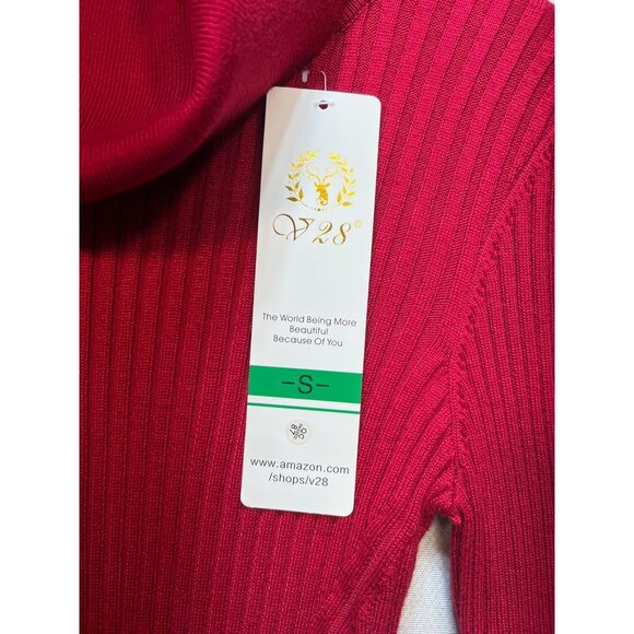 V28 Women's Turtle Neck Bodycon Sweater Dress Knit Long Sleeve Size Small Red - Picture 3 of 12